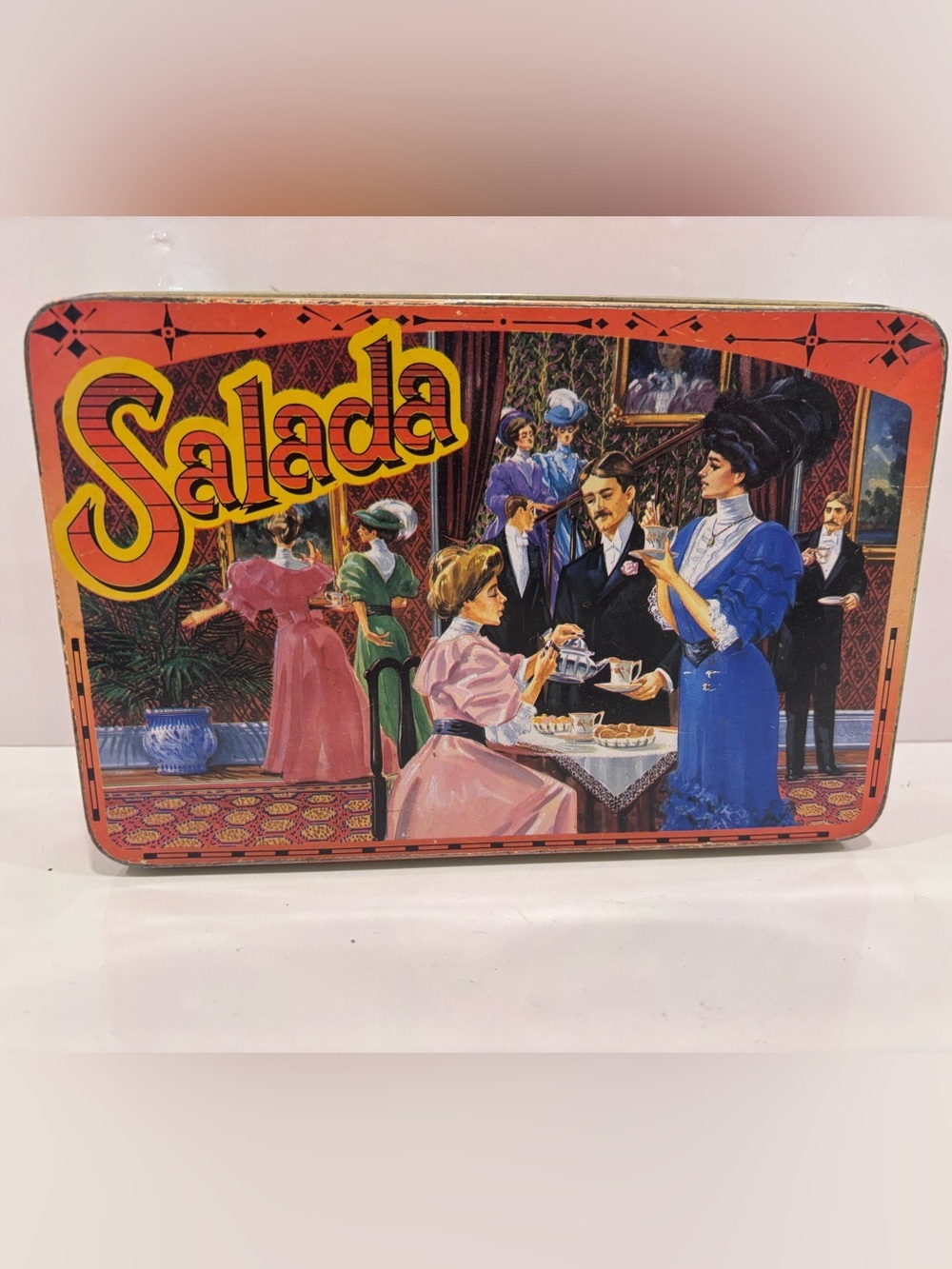 Vintage Salada Tea 100th anniversary advertising tin Victorian tea party